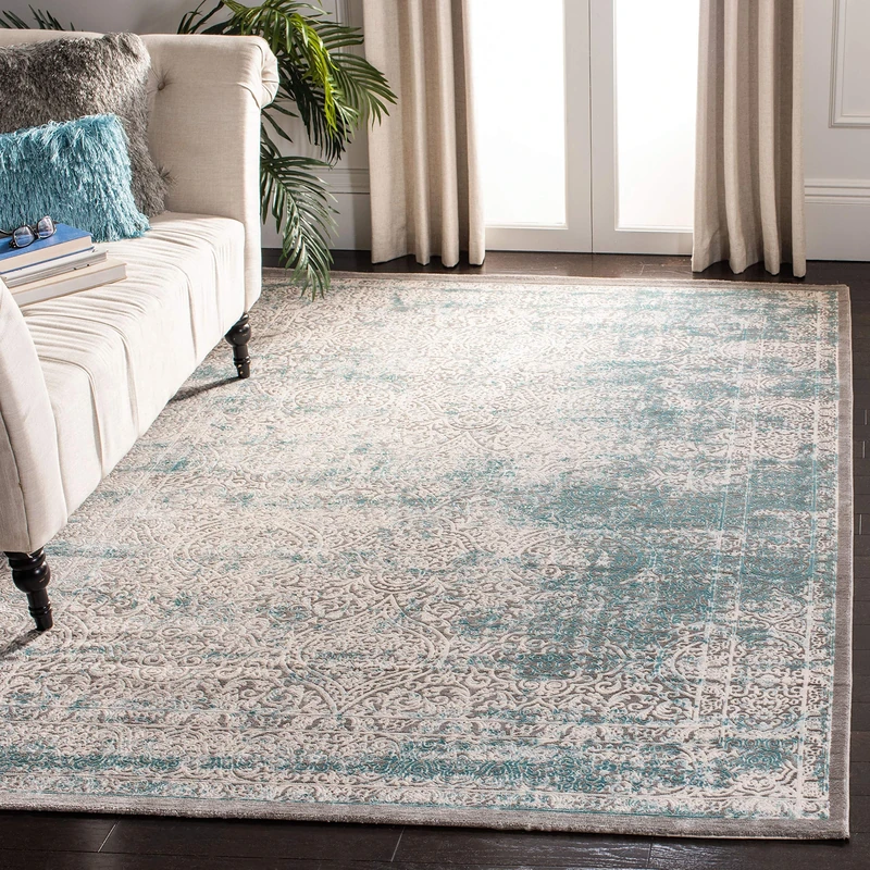 Safavieh Glam Indoor Woven Rectangle Area Rug, Passion Collection, PAS401, in Turquoise / Ivory, 201 X 279 cm for Living Room, Bedroom or Any Indoor Space