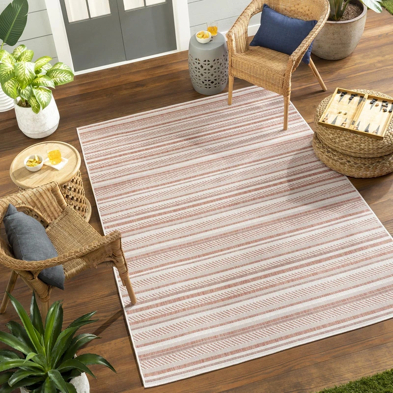 Livabliss Ibiza Indoor Outdoor Rug - Large Boho Rugs for Living Room 130x180 cm Dining, Kitchen Carpet, Patterned Neutral and Coloured Rugs, Waterproof, Stain Durable - Coral, Ivory, Pink