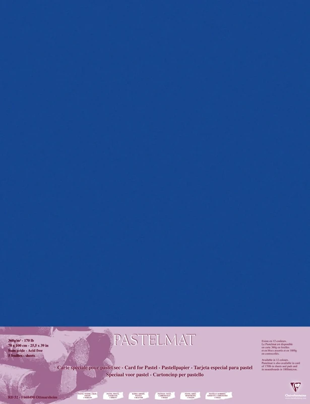 Clairefontaine - Ref 96161C - Pastelmat Card Sheets (Pack of 5 Sheets) - 360gsm Card - 70 x 100cm - Dark Blue Colour - Specially Formulated For Use With Pastels