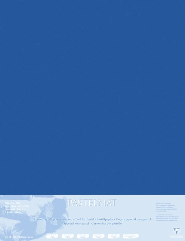 Clairefontaine - Ref 396014C - Pastelmat Mounted Board (5 Sheets) - 1800 Microns - 70 x 100cm - Dark Blue Colour - Specially Formulated For Use With Pastels