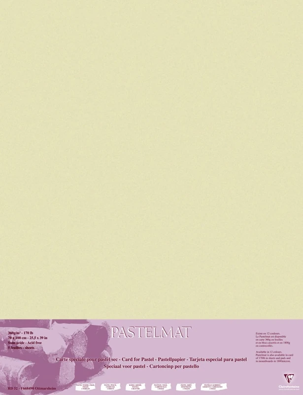 Clairefontaine - Ref 96162C - Pastelmat Card Sheets (Pack of 5 Sheets) - 360gsm Card - 70 x 100cm - Sand Colour - Specially Formulated For Use With Pastels