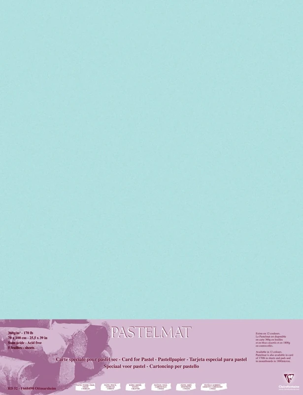 Clairefontaine - Ref 96160C - Pastelmat Card Sheets (Pack of 5 Sheets) - 360gsm Card - 70 x 100cm - Light Blue Colour - Specially Formulated For Use With Pastels