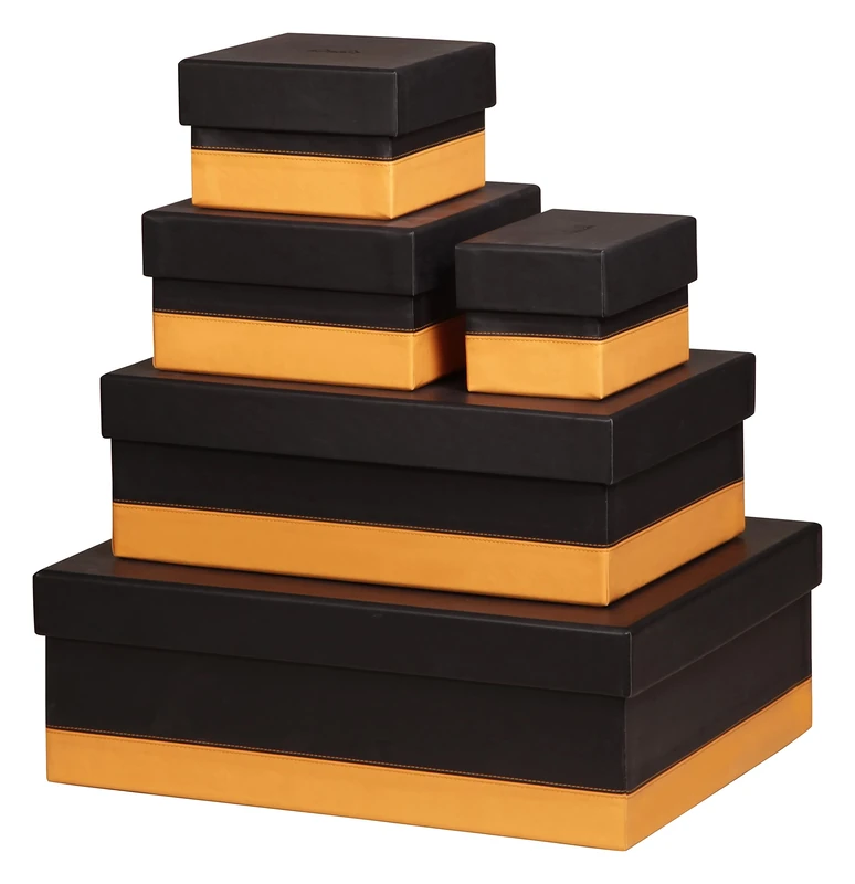 RHODIA 118886C - Set of 5 Black Nesting Boxes - Orange Saddle Stitching - Faux Leather Exterior - Rhodiarama Home Office Collection - Office Organization & Designer Storage