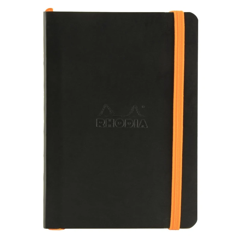 RHODIA 117352C - Black Flexible Notebook - A6 - Dotted Dot - 144 pages - Ivory Clairefontaine Paper 90 g/m - Bookmark, Elastic Closure - Faux Leather Cover - Rhodiarama Collection