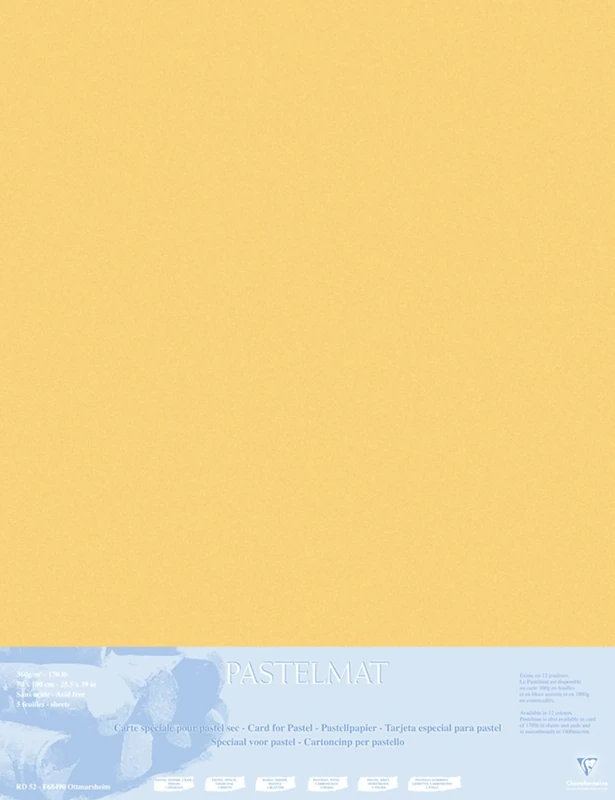Clairefontaine - Ref 396022C - Pastelmat Mounted Board (5 Sheets) - 1800 Microns - 70 x 100cm - Buttercup Colour - Specially Formulated For Use With Pastels