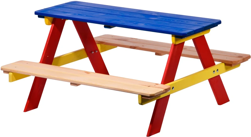 dobar Children seating for four children, as seating with picnic bench or casino, FSC wood, 90 x 85 x 45 cm, colorful