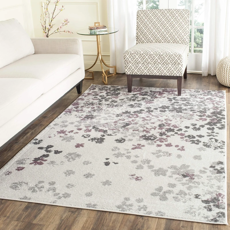 Safavieh Contemporary Floral Indoor Woven Rectangle Area Rug, Adirondack Collection, ADR115, in Ivory / Purple, 155 X 229 cm for Living Room, Bedroom or Any Indoor Space