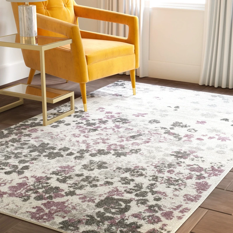 Safavieh Contemporary Floral Indoor Woven Rectangle Area Rug, Adirondack Collection, ADR115, in Ivory / Purple, 91 X 152 cm for Living Room, Bedroom or Any Indoor Space