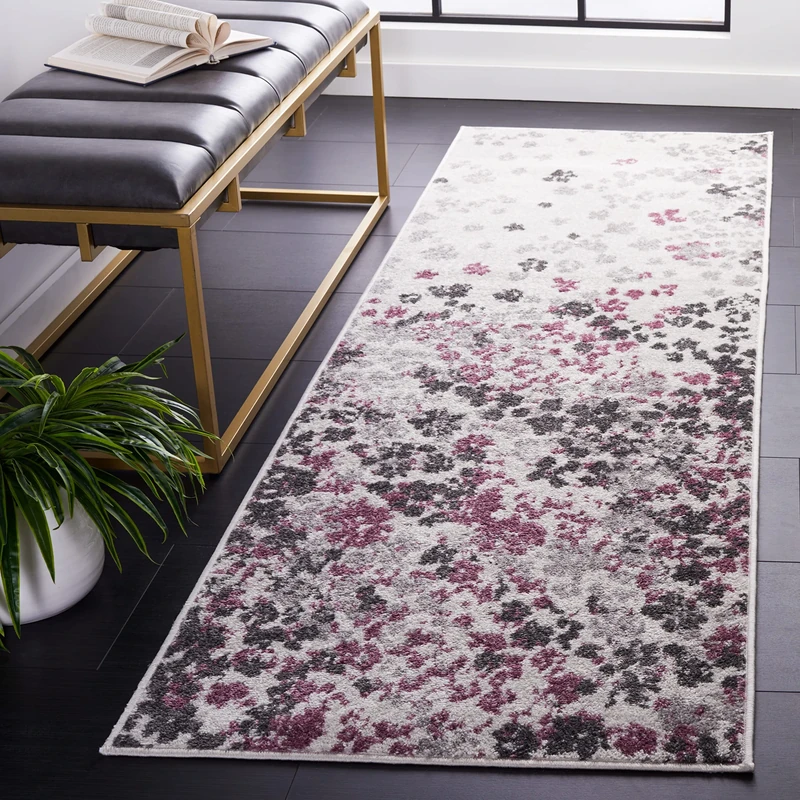 Safavieh Contemporary Floral Indoor Woven Runner Area Rug, Adirondack Collection, ADR115, in Ivory / Purple, 76 X 244 cm for Living Room, Bedroom or Any Indoor Space
