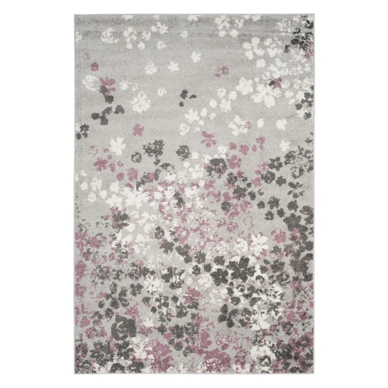 Safavieh Contemporary Floral Indoor Woven Rectangle Area Rug, Adirondack Collection, ADR115, in Light Grey / Purple, 91 X 152 cm for Living Room, Bedroom or Any Indoor Space