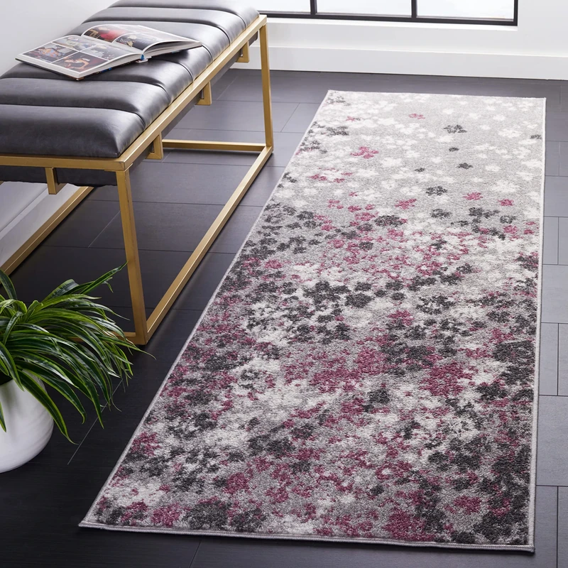 Safavieh Contemporary Floral Indoor Woven Runner Area Rug, Adirondack Collection, ADR115, in Light Grey / Purple, 76 X 244 cm for Living Room, Bedroom or Any Indoor Space