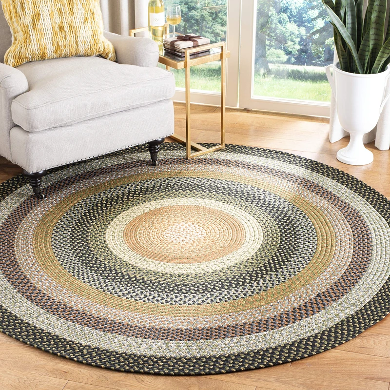 Safavieh Contemporary Rug Living Room, Dining Room, Bedroom - Machine Washable and Reversable - Braided Collection, Short Pile, in Multi Colored, 120 X 120 cm