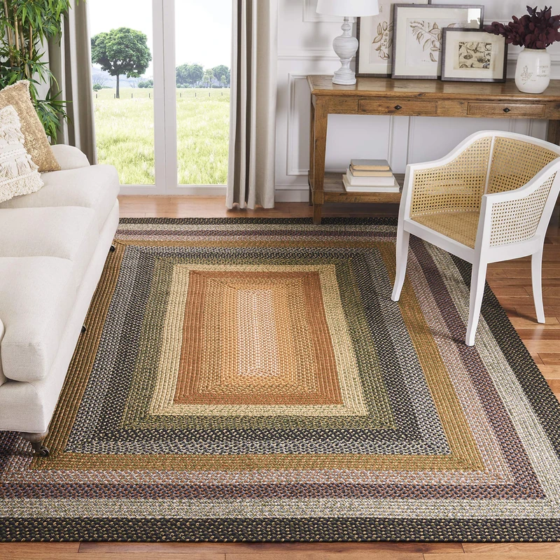 Safavieh Contemporary Rug Living Room, Dining Room, Bedroom - Machine Washable and Reversable - Braided Collection, Short Pile, in Multi Colored, 120 X 120 cm