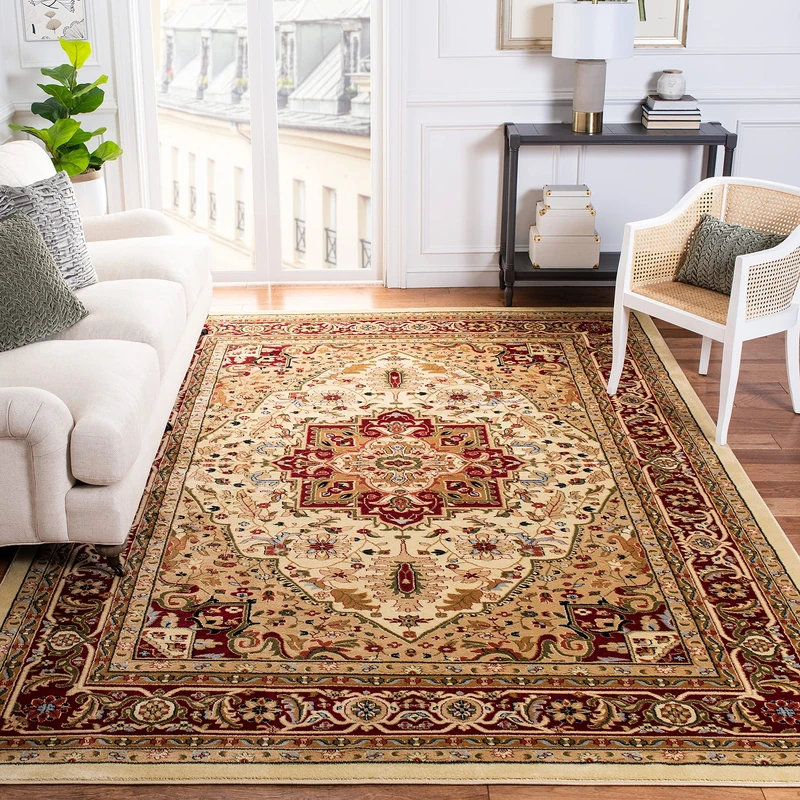 Safavieh Traditional Rug for Living Room, Dining Room, Bedroom - Lyndhurst Collection, Short Pile, in Ivory and Red, 240 x 300 cm