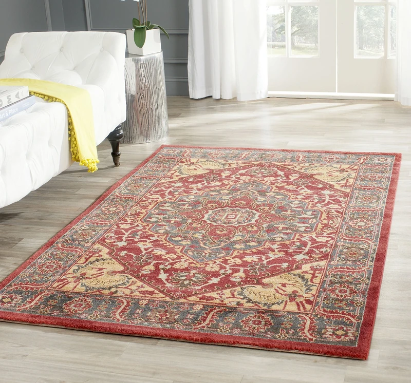 Safavieh Traditional Indoor Woven Rectangle Area Rug, Mahal Collection, MAH621, in Navy / Red, 91 X 152 cm for Living Room, Bedroom or Any Indoor Space