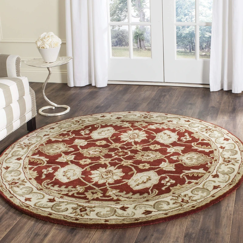 SAFAVIEH Traditional Rug for Living Room, Dining Room, Bedroom - Royalty Collection, Short Pile, in Red and Ivory, 152 X 152 cm - Image 1