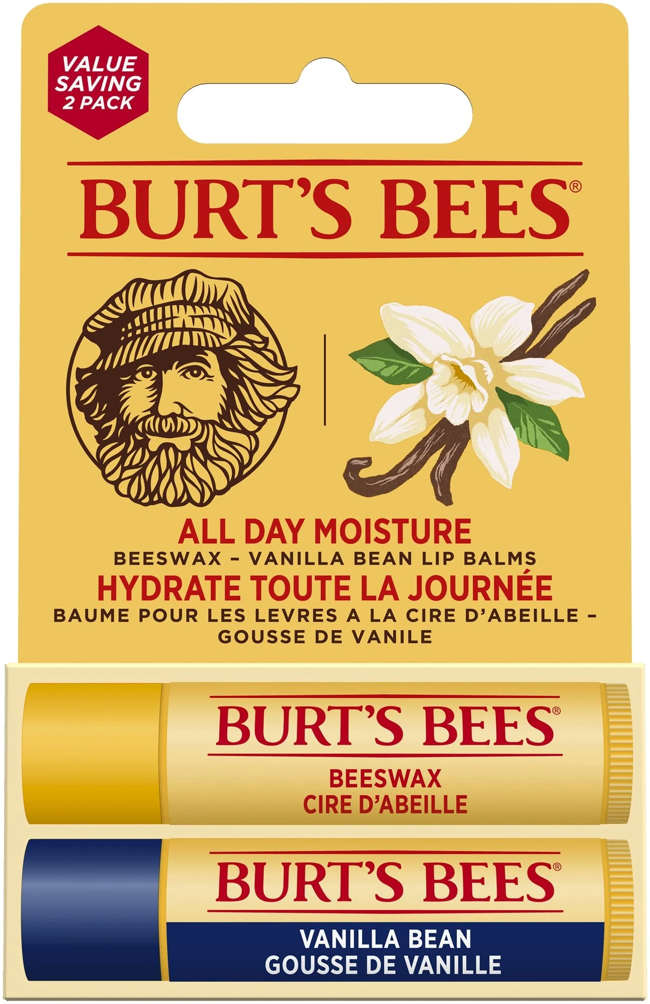 Burt's Bees Lip Balm Multipack, Lip Balm Value Set, Includes Beeswax with Peppermint & Vitamin E and Vanilla Bean, 2x4.25g