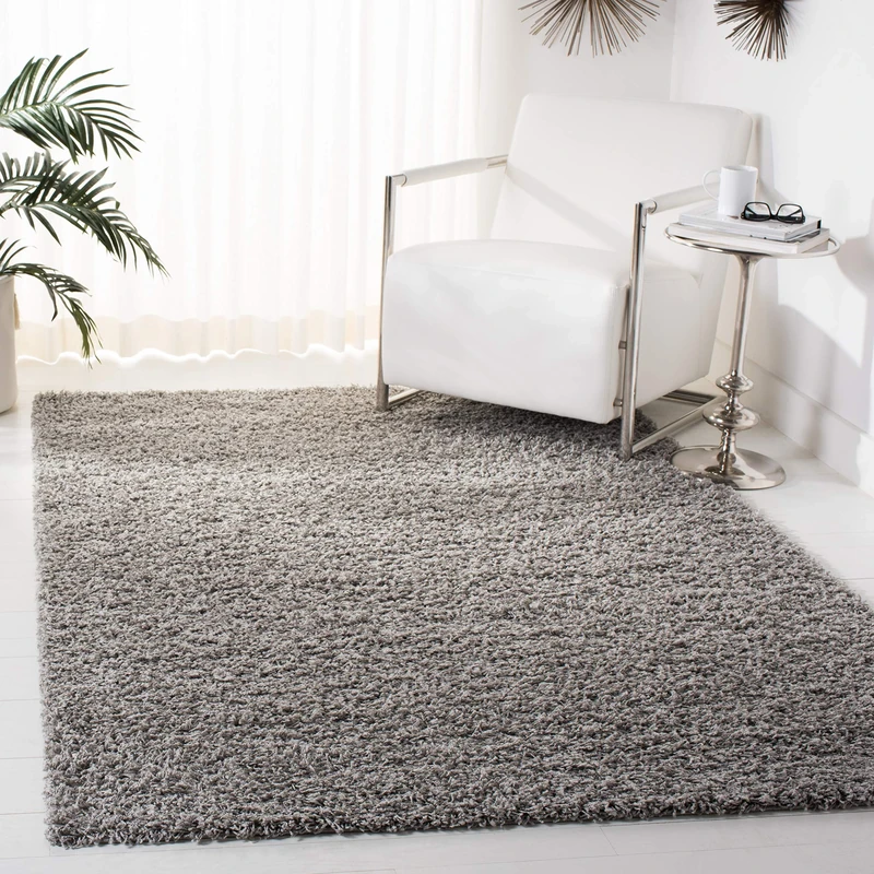 Safavieh Shaggy Rug for Living Room, Dining Room, Bedroom - Athens Shag Collection, High Pile, in Light Grey, 91 X 152 cm