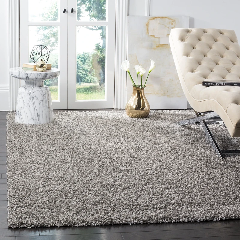 Safavieh Shaggy Rug for Living Room, Dining Room, Bedroom - Athens Shag Collection, High Pile, in Light Grey, 183 X 274 cm
