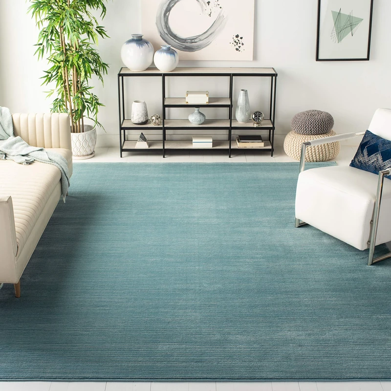 SAFAVIEH Glam Solid Color Rug for Living Room, Dining Room, Bedroom - Vision Collection, Short Pile, in Aqua, 244 X 305 cm