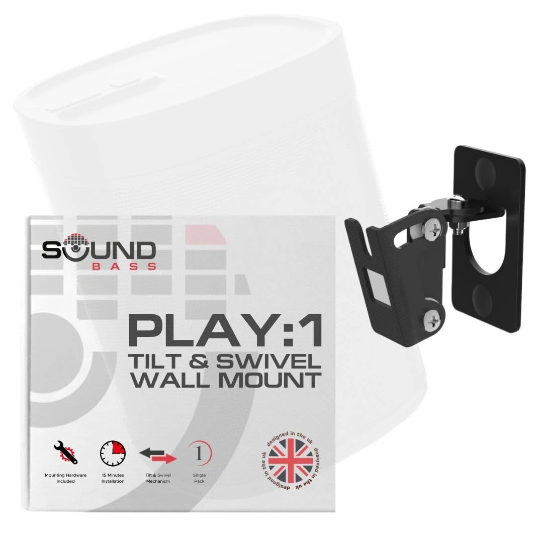 Sound bass Play 1 Wall Mount Black, Compatible with Sonos Play:1 Only, Adjustable Swivel & Tilt Mechanism, Mounting Bracket Includes All Fixings