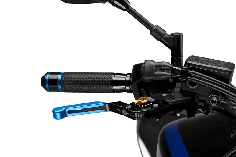 Puig 14ANO Extendable Folding Brake Lever with Gold Selector, Black/Blue