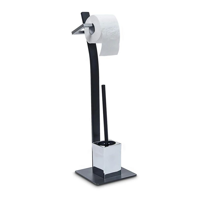 Relaxdays GRAO Bathroom Set Toilet Butler Chromed Steel 70 x 20 x 20 cm Grey With Toilet Brush & Roll Holder Metal Bathroom Stand