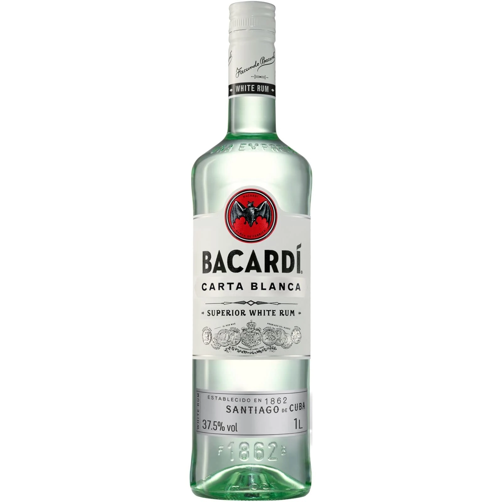 BACARDÍ Carta Blanca Superior White Rum, 37.5% ABV, 100cl / 1l, Iconic Caribbean Rum Perfect for Cocktails