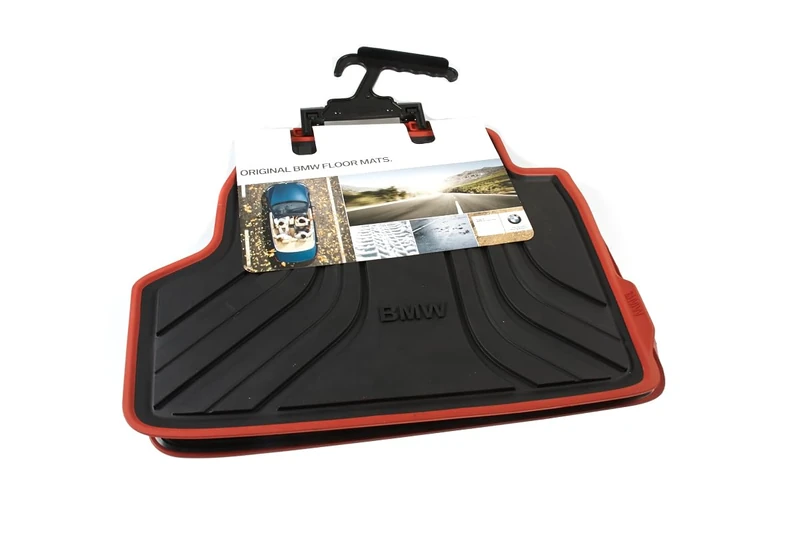 BMW Genuine Rear Floor Mats All Weather Anthracite Red LHD Fits F32 51472348159