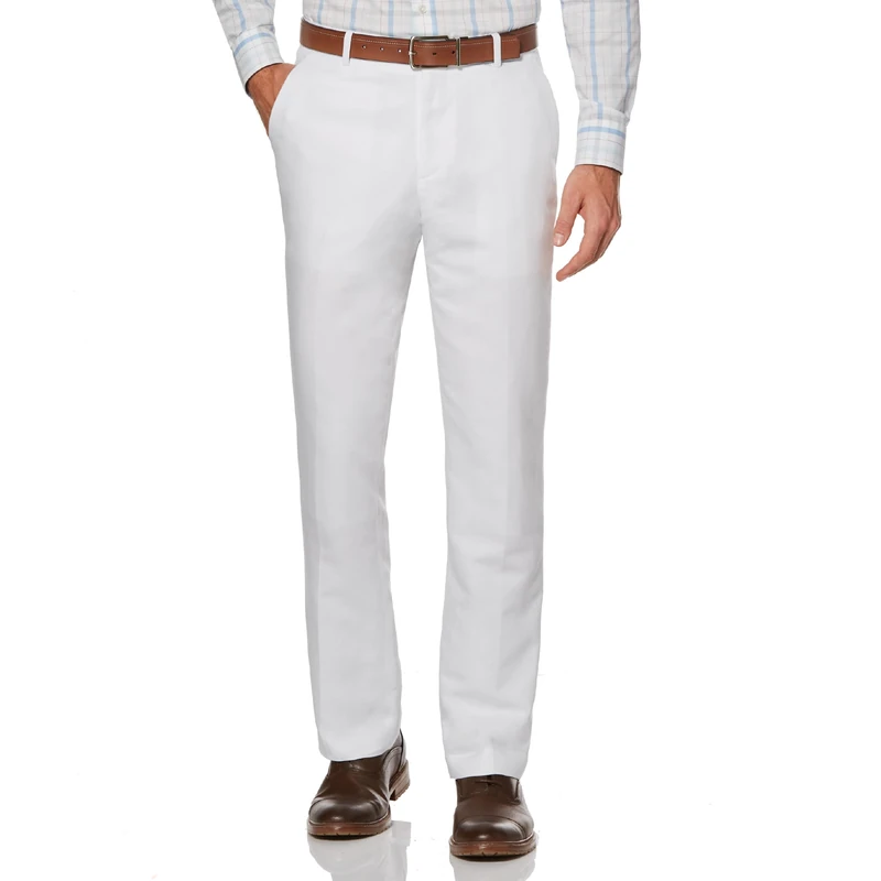 Perry Ellis Men's Linen Suit Pant Dress, Bright White Twill, 30W x 32L