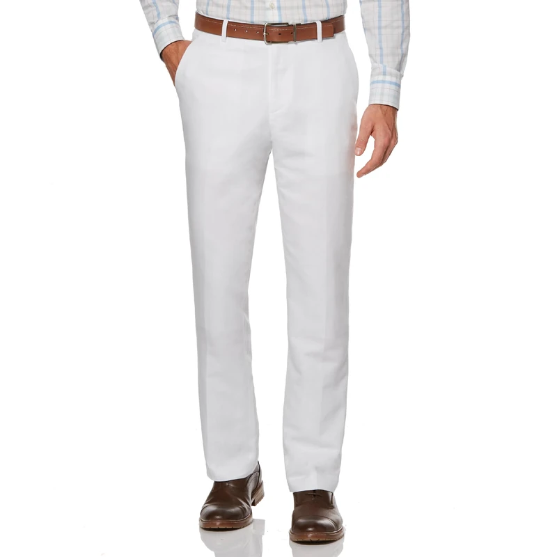 Perry Ellis Men's Linen Suit Pant Dress, Bright White Twill, 34W x 30L