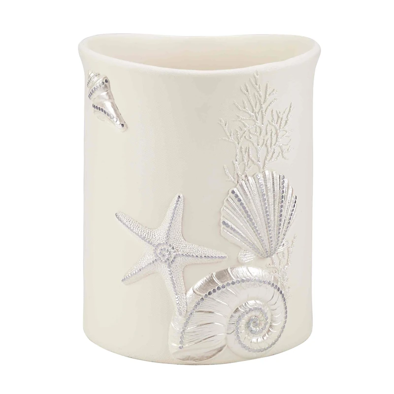 Avanti Linens Abstract Coastal Collection, Resin, Sequin Shells, Wastebasket