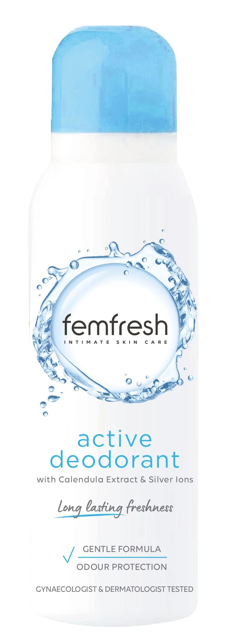 Femfresh Active Intimate Deodorant, Gentle Vaginal Odour Protection Spray for Women, Long-Lasting Freshness, Hypoallergenic, Safe, 125 ml