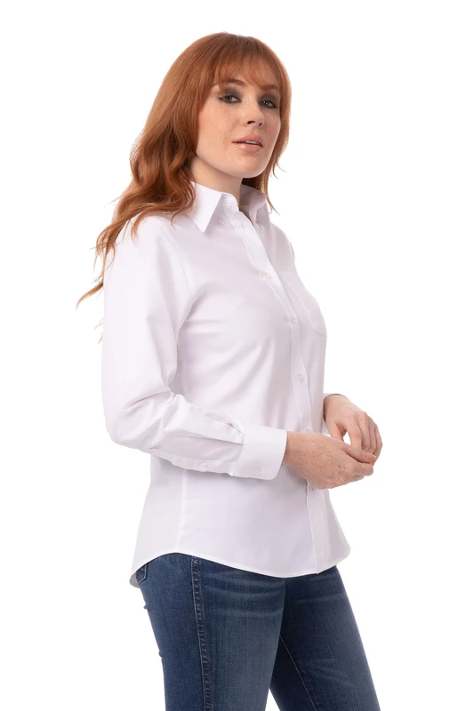 Chef Works Women's Gingham Dress Shirt, White, Medium