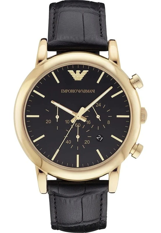 Emporio Armani Luigi Men's Quartz Watch with Black Dial and Black Leather Strap AR1917