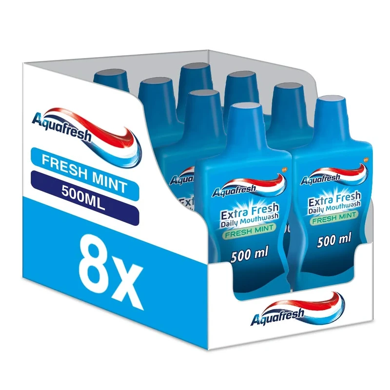 Aquafresh Extra Fresh Daily Mouthwash - Fresh Mint, 8x500ml Pack
