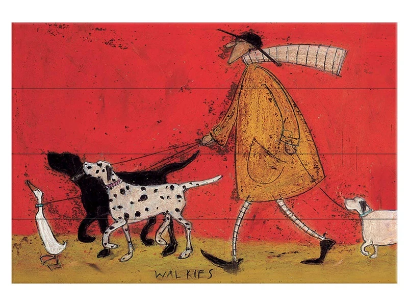 The Art Group Sam Toft Walkies Wood Print, Multi-Colour, 40 x 59 cm - Image 1