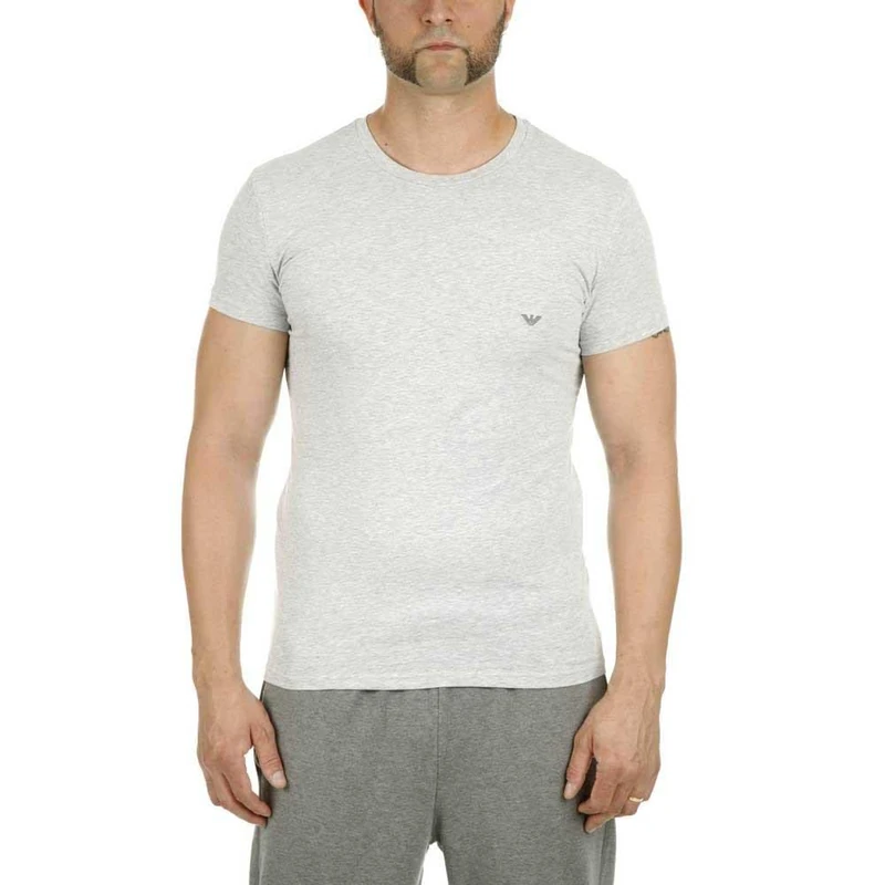 Emporio Armani Mens Basic - Stretch Cotton T-shirt With Crew Neck Pyjama Top, Grey (Grigio Melange 00048), XL UK