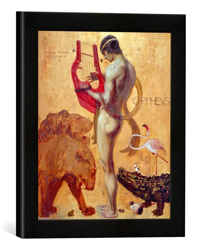 kunst für alle 'Framed Print of Orpheus by Franz von Stuck, Art Print, In Handmade Picture Frame, 30 x 30 cm Matt Black - Image 1