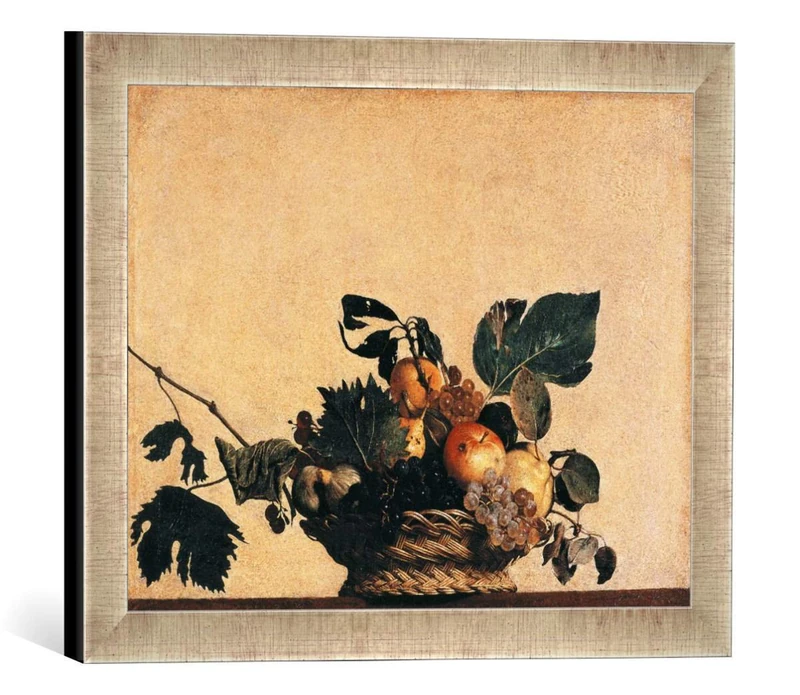 kunst für alle 'Framed Print of By Michelangelo Merisi Caravaggio The Fruit Basket, print in handmade picture frame, 40 x 30 cm Silver Raya - Image 1