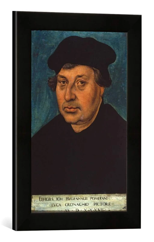 kunst für alle 'Framed Print of Lucas Cranach der Ältere Bug Hagen, Porträt/Lucas Cranach d.Ä., print in handmade picture frame 30 x 40 cm Matt Black - Image 1