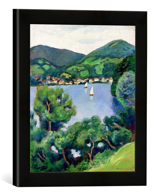 kunst für alle 'Framed Print of View from the Tegernsee by August Macke, Art Print, In Handmade Picture Frame, 30 x 30 cm Matt Black - Image 1