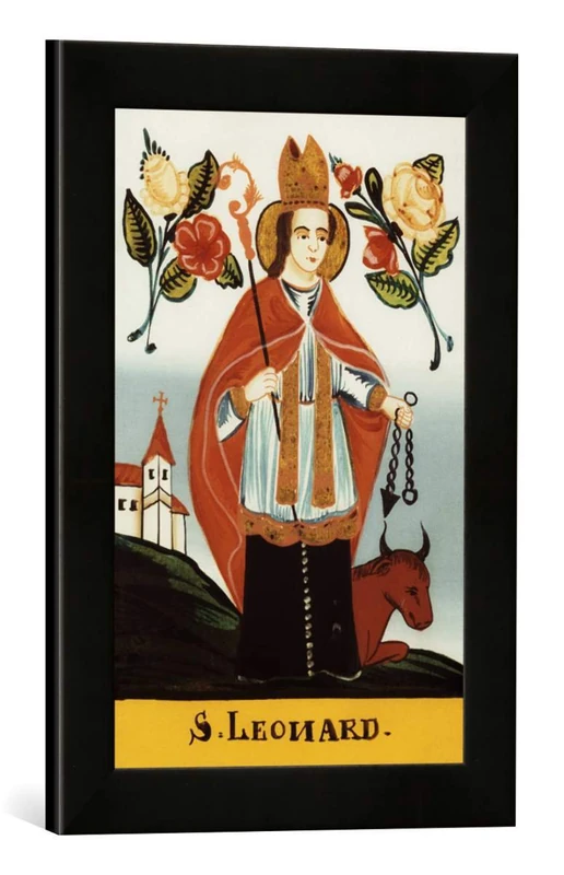 kunst für alle 'Framed Print of 19th century Art Print' St. Leonhard/Reverse Glass Work 'in Hand-made Picture Frame 30 x 40 cm Matt Black - Image 1