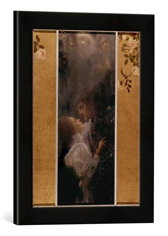 kunst für alle 'Framed Print of Love, 1895 Art Print by Gustav Klimt in Handmade Picture Frame 30 x 40 cm Matt Black - Image 1