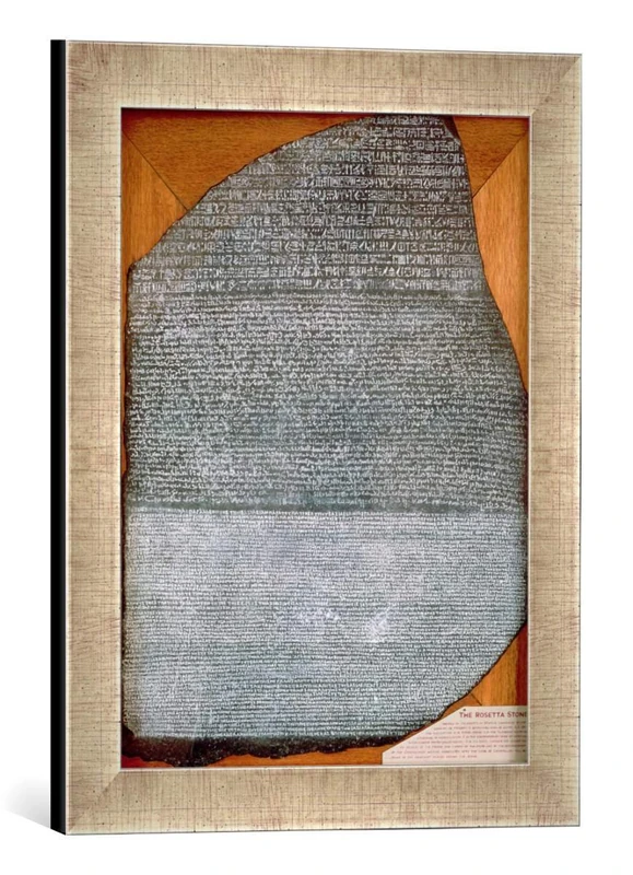 kunst für alle Framed Print of 'Ptolemaic Period Egyptian The Rosetta Stone, from Fort St. Julien, El Rashid 196 BC, print in handmade picture frame 30 x 40 cm Silver Raya - Image 1