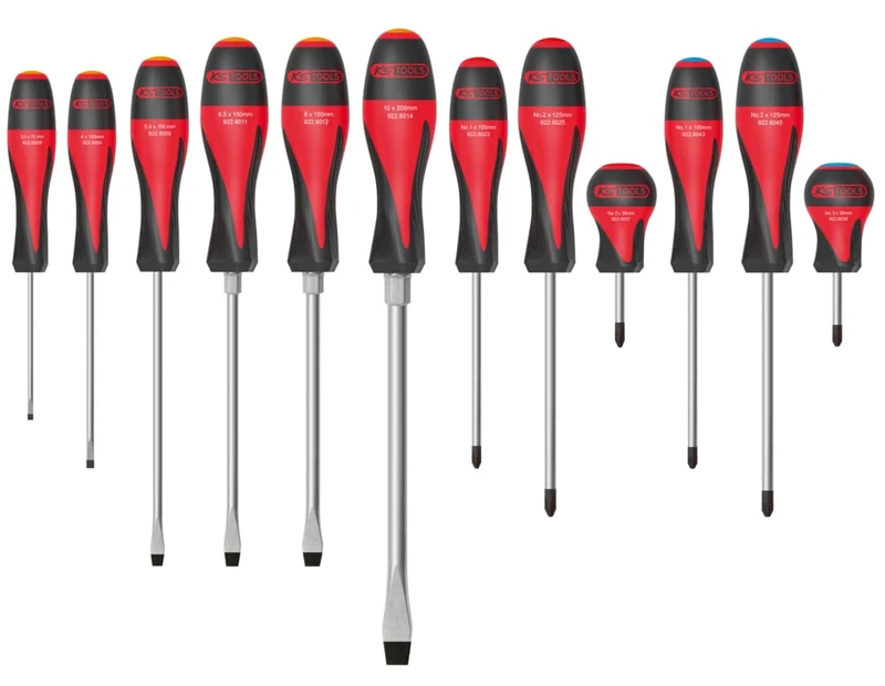 KS Tools - 922.6080-12-piece Ultimate Screwdriver Set - Slot, PH, PZ - Ergonomic tri-Material Handle - Hardened Steel Blade - Chemical Resistant - Chrome Vanadium - Professional Screw