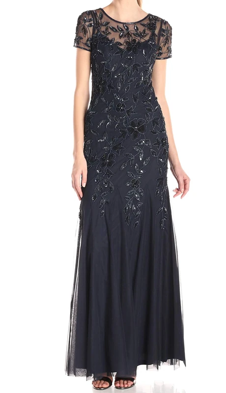 Adrianna Papell Women's 091897240 Blue Beaded Evening Gown