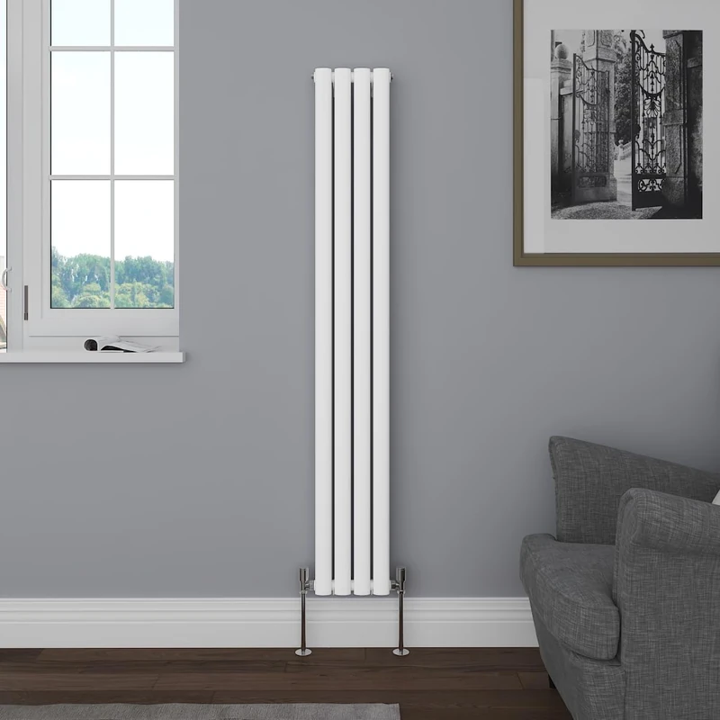 NRG Vertical Designer 1600x236 mm Oval Column Radiator Bathroom Central Heating Rad Gloss White Double Panel