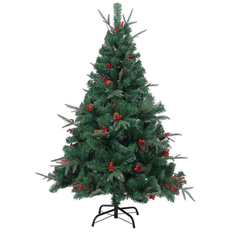 SHATCHI Nordic Fir 5ft Artificial Christmas Tree Naturally Decorated with Pine Cones and Barries with Frozen Tips, Green