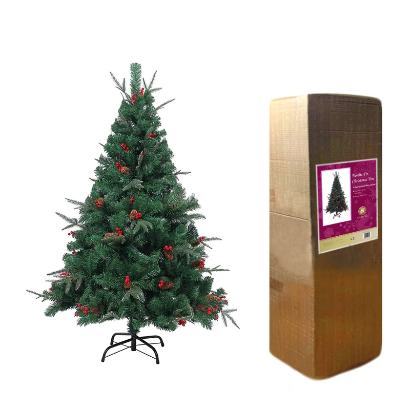 SHATCHI 6ft/180Cm Nordic Fir Artificial Christmas Tree Naturally Decorated with Pine Cones and Barries with Frosted Tips